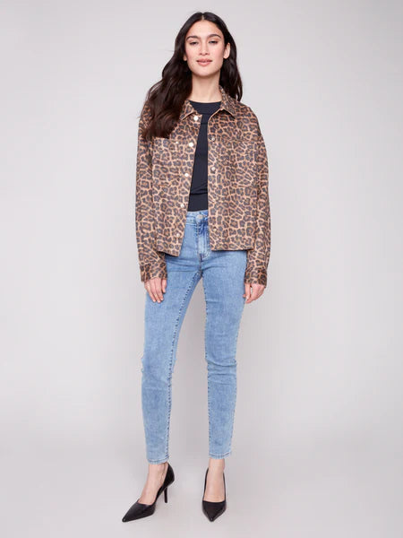 Leopard Print Short Scuba Jacket