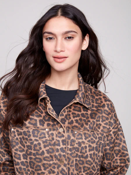 Leopard Print Short Scuba Jacket
