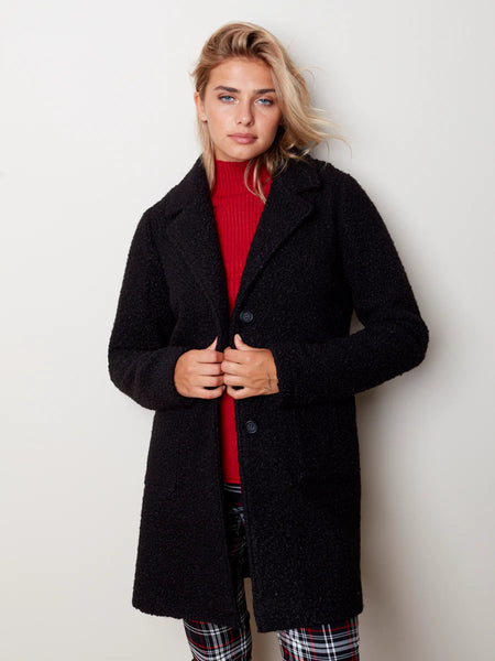 Black Boucle Tailored Coat