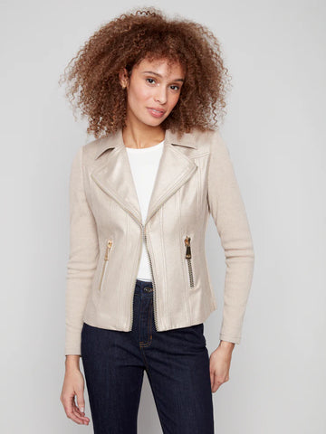 Foil Leather & Rib Knit Perfecto Jacket