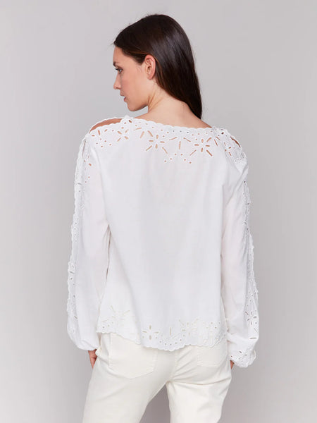 Crew Neck Eyelet Blouse