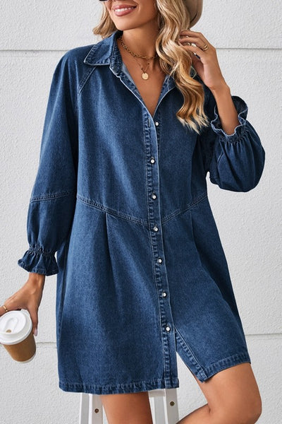 Ruffle Cuff Denim Dress