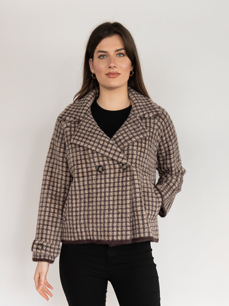 Short Checked One Button Coat