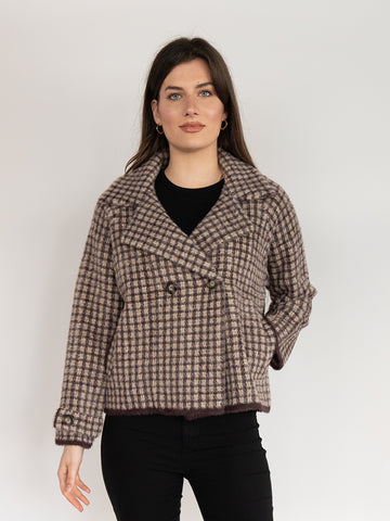 Short Checked One Button Coat