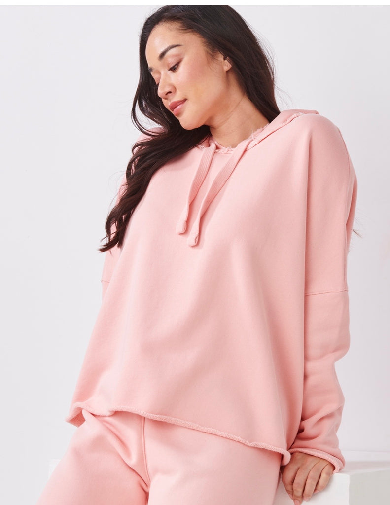Pink Cotton French Terry Raw Hem Sweatshirt