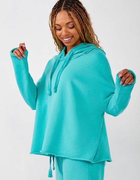 Aqua Cotton French Terry Raw Edge Sweatshirt