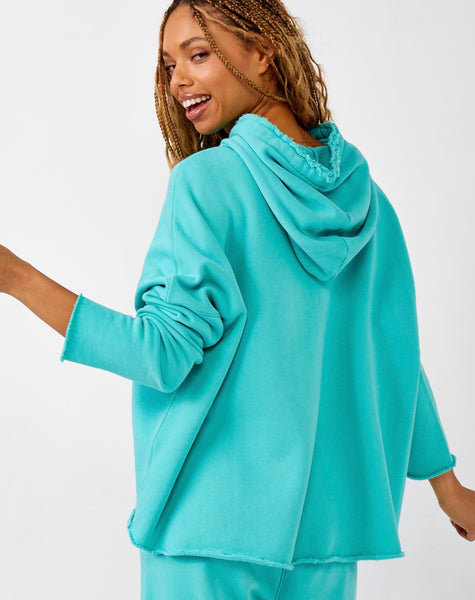 Aqua Cotton French Terry Raw Edge Sweatshirt