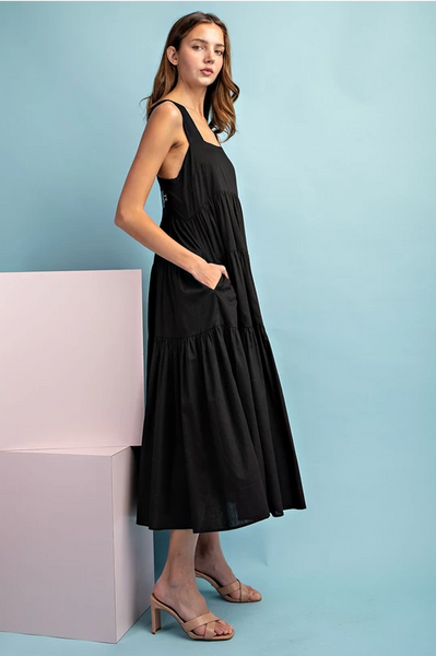 Tiered Black Midi Dress