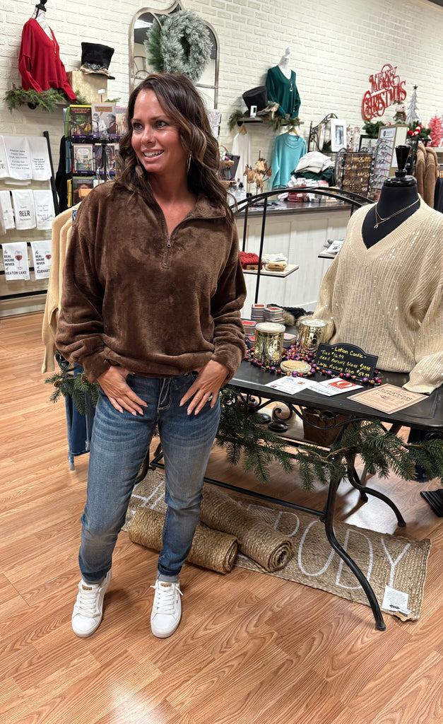 Faux Fur 1/2 Zip Pullover w/Pockets