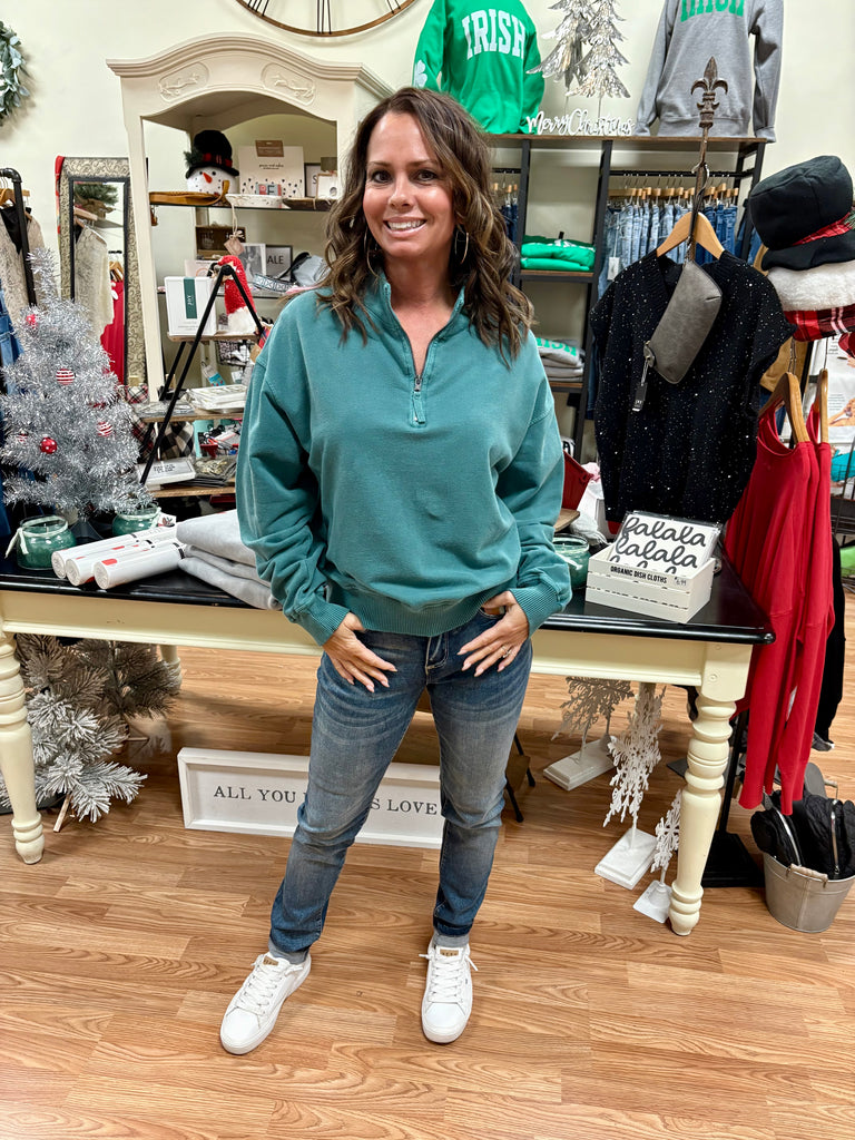 Washed Hunter Green 1/2 Zip Sweatshirt