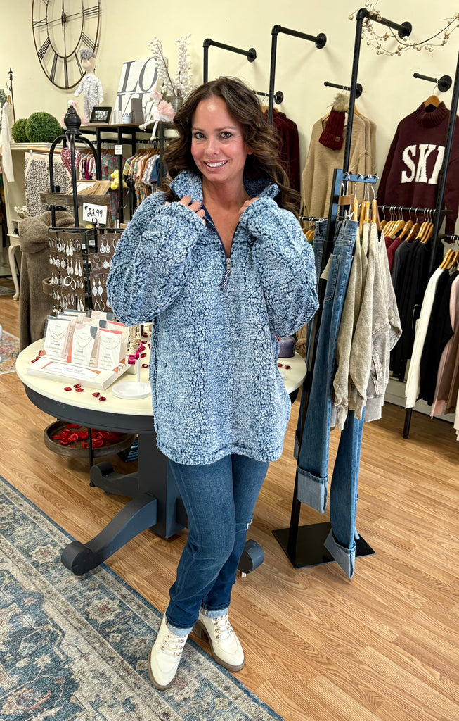 1/4 Zip Blue Sherpa Pullover