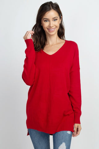 Red Super Soft Hi-Lo V-Neck Sweater