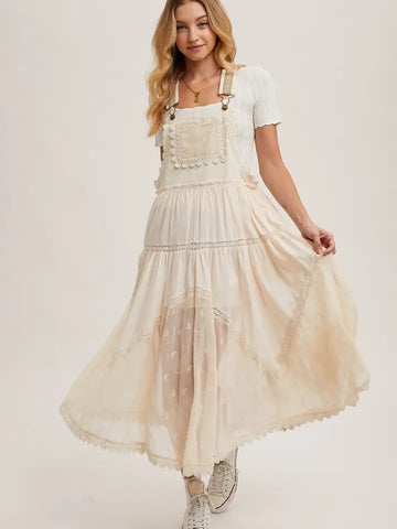 Flowy Embroidered Tulle Bib Maxi Dress