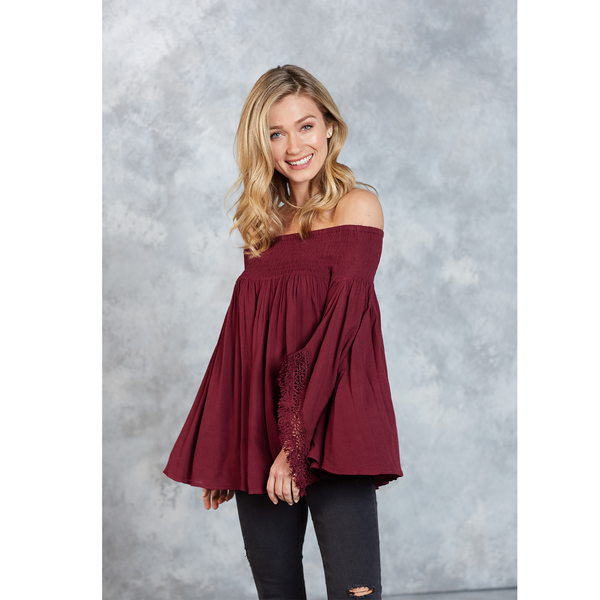 Burgundy Off The Shoulder Boho Top