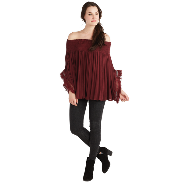 Burgundy Off The Shoulder Boho Top