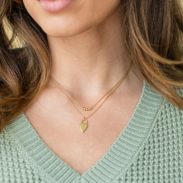 Double Layer Beads & Heart Necklace