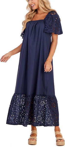 Navy Eyelet Maxi Dress