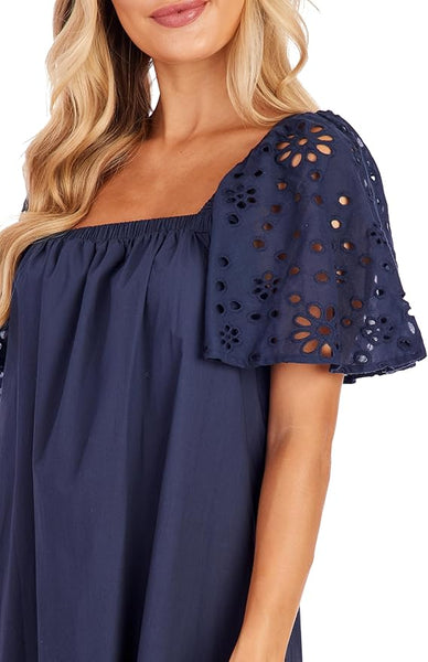 Navy Eyelet Maxi Dress