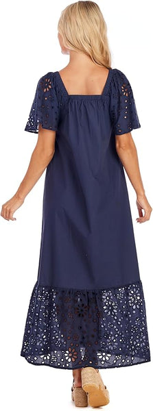 Navy Eyelet Maxi Dress