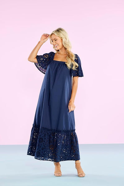 Navy Eyelet Maxi Dress