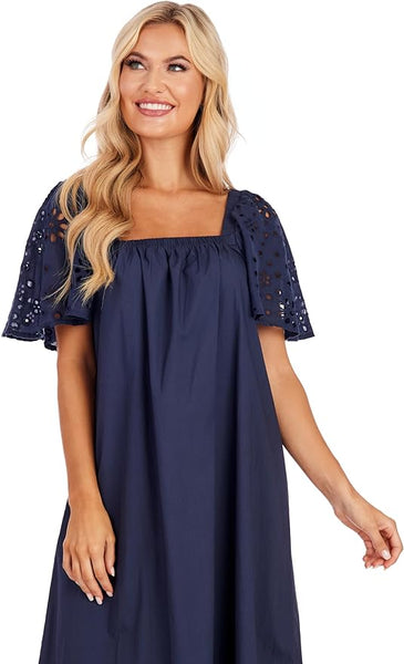 Navy Eyelet Maxi Dress