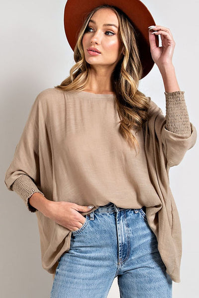 Smocked Cuff Dolman Top