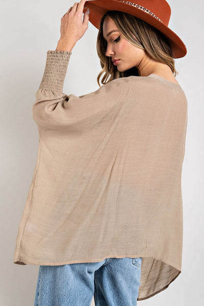 Smocked Cuff Dolman Top