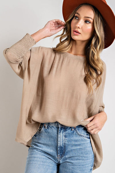 Smocked Cuff Dolman Top