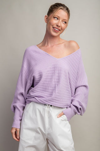 Ribbed Knit V-Neck Sweater