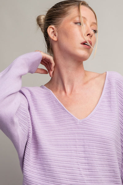 Ribbed Knit V-Neck Sweater