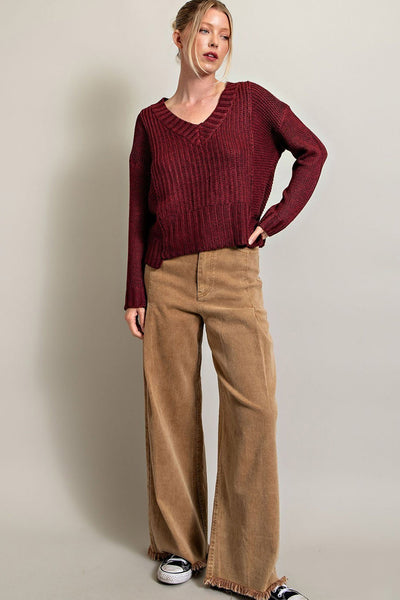 Knit Maroon V-Neck Sweater