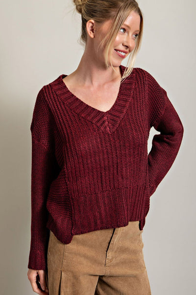 Knit Maroon V-Neck Sweater