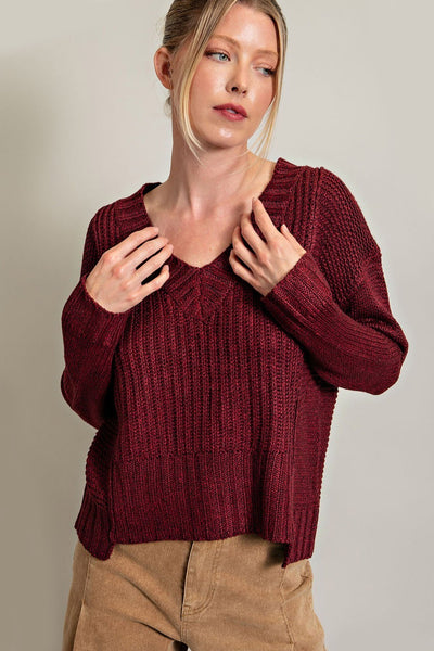 Knit Maroon V-Neck Sweater