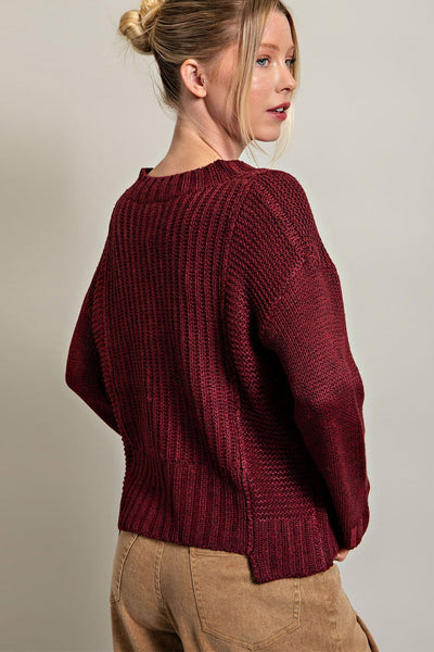 Knit Maroon V-Neck Sweater