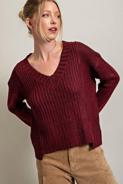 Knit Maroon V-Neck Sweater