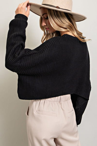 Black Cropped Knit Sweater