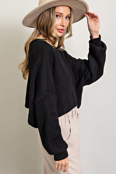 Black Cropped Knit Sweater