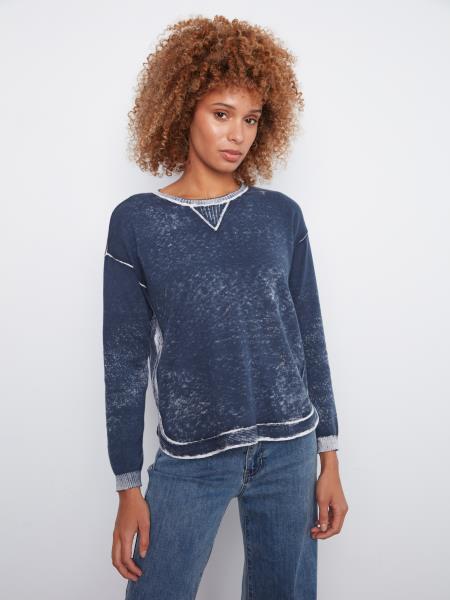 Navy Reverse Print Crewneck Sweater