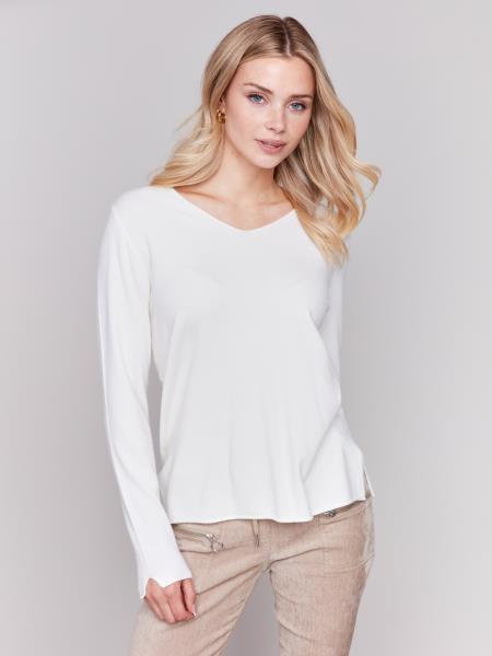 Basic V-Neck Sweater-Ecru