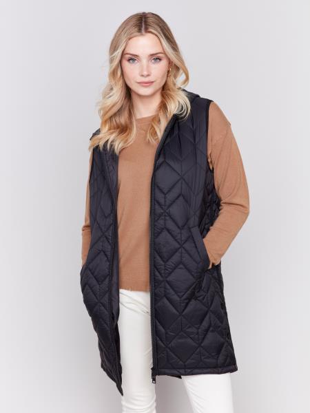 Black Long Quilted Puffer Vest