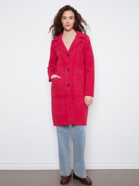 Cherry Knit Coatigan w/Patch Pockets