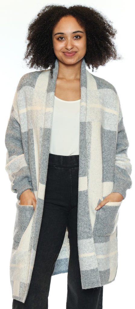 Blue/Gray Plaid Cardigan