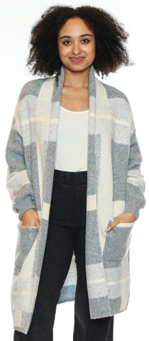 Blue/Gray Plaid Cardigan