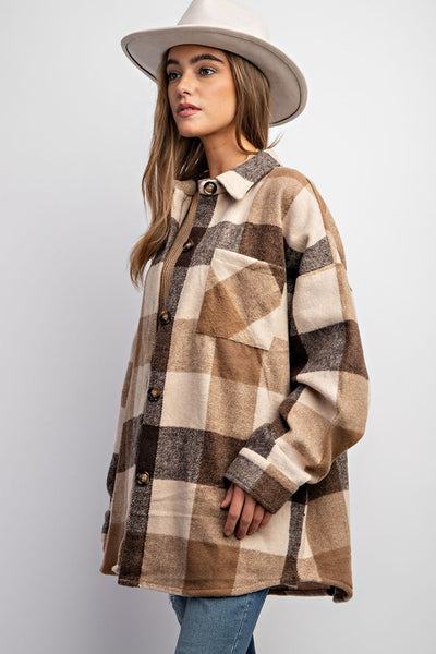 Brown Plaid Shacket w/Pockets