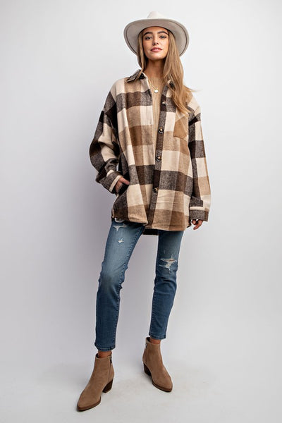 Brown Plaid Shacket w/Pockets