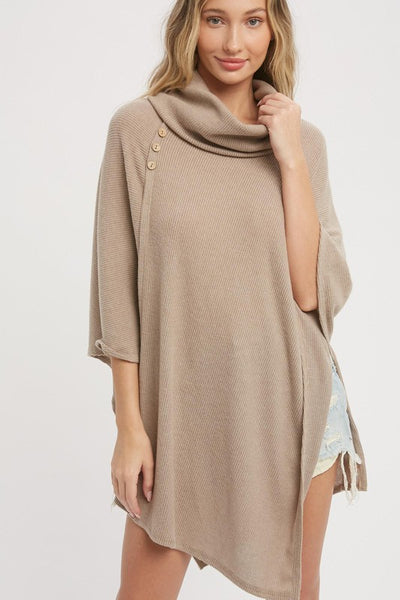 Asymmetrical Cowl Neck Poncho