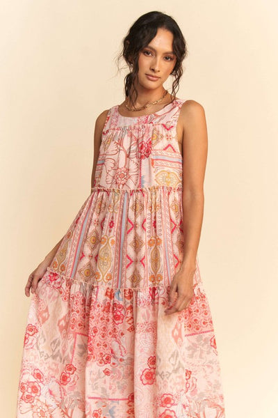 Geo Floral Tiered Maxi Dress