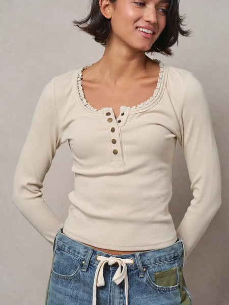 Ruffle Thermal Ribbed Henley