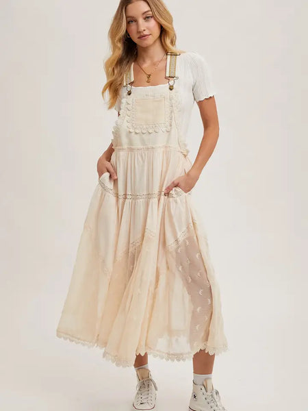 Flowy Embroidered Tulle Bib Maxi Dress