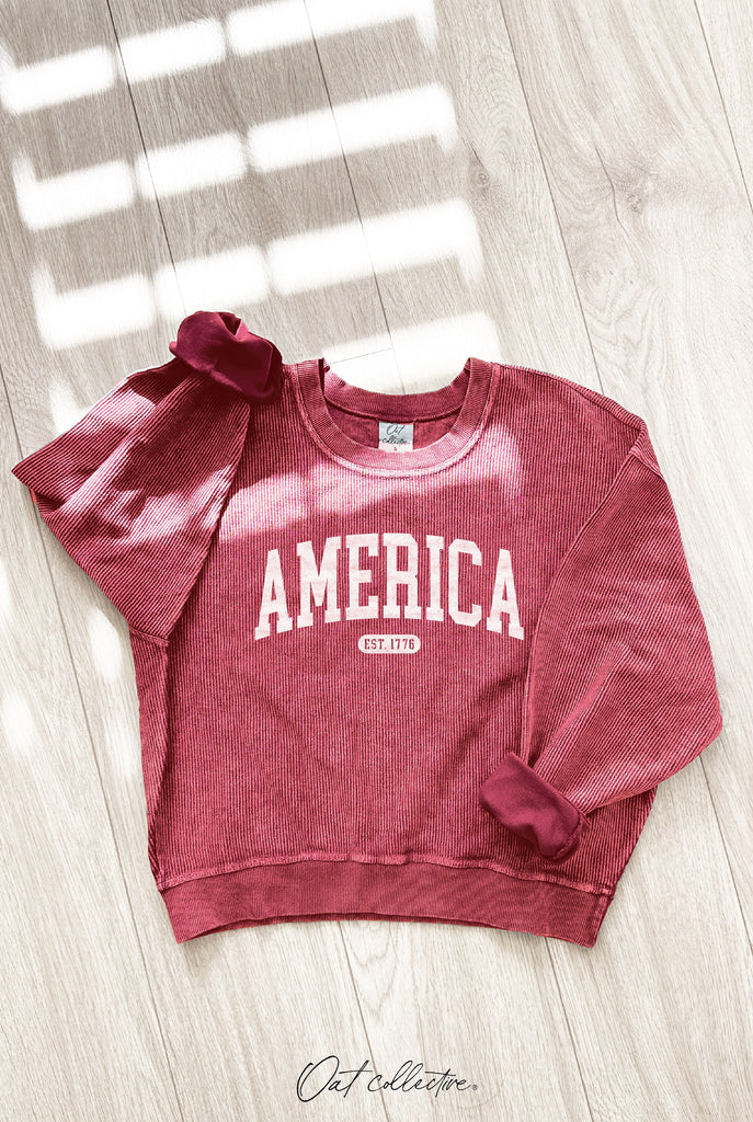 "America" Cropped Thermal Pullover